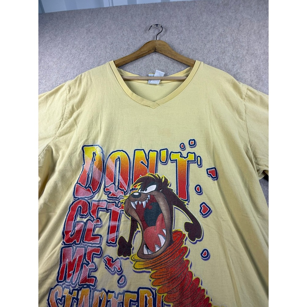 Vintage 2001 Looney Tunes Taz Tasmanian Devil Yellow V-Neck Graphic Tee T2103 - Picture 4 of 9